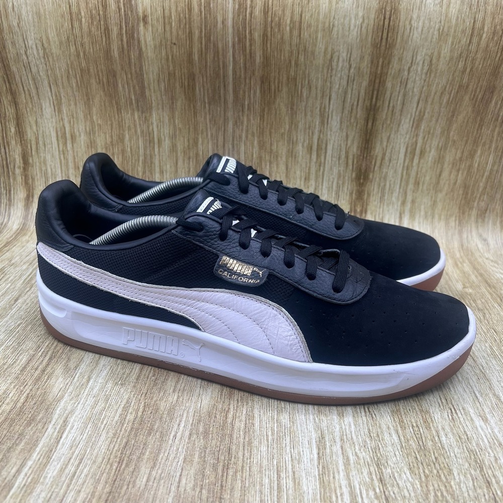 Puma California Sneaker Men's 13 Black White Gum Suede Leather 366608-06